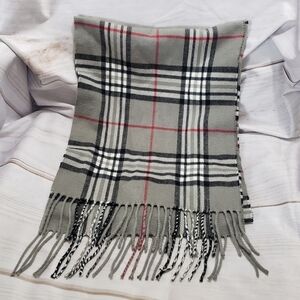Cashmere Viscose Womens Scarf Gray Black White Red Plaid Italy Design Fringe